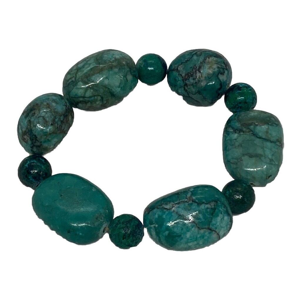 Emerald Green Agate 8” Fashion Stretch Bracelet Handcrafted Tumbled Stones Beads - Picture 5 of 13